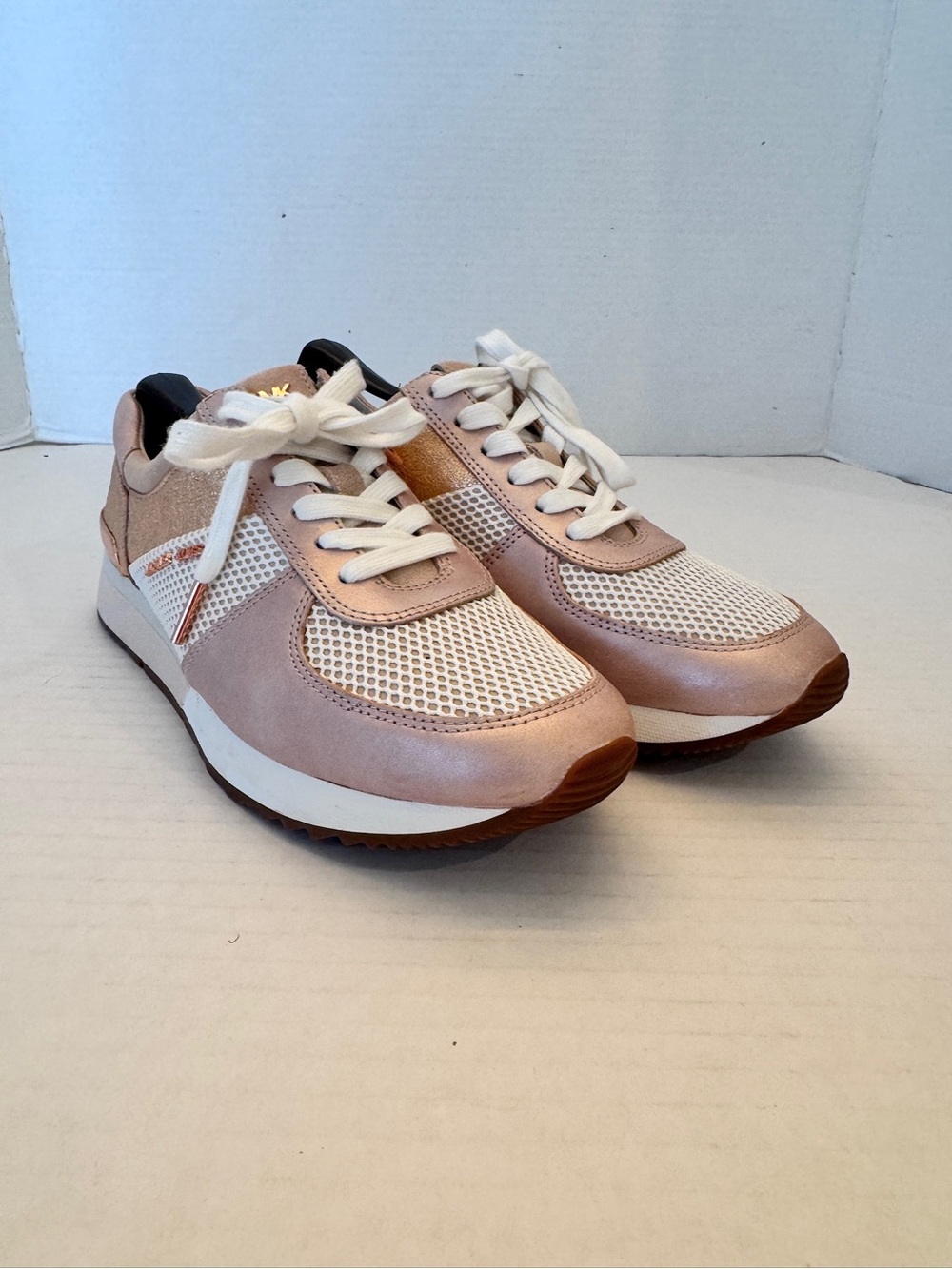 Michael Kors Womens Allie Trainer Leather Rose Gold Pink Sneaker Shoes 7.5 M